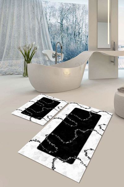 YTR HOME Αντιολισθητική βάση που πλένεται με προστασία από λεκέδες σε σκόνη Σετ 2 Σετ πατάκι μπάνιου λεκάνης τουαλέτας