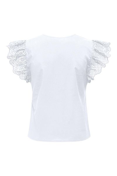 ONLY White V-necK Lace Detailed Short Sleeve Cotton Blouse - 15313171