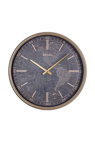 Regal Büyük Boy, 50 Cm Dünya Haritalı Dekoratif Metal Saat