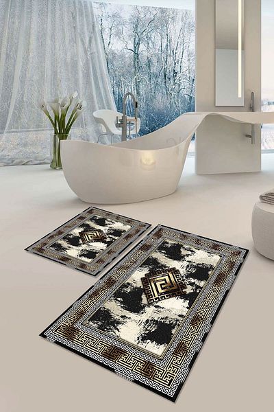 YTR HOME Αντιολισθητική βάση που πλένεται με προστασία από λεκέδες σε σκόνη Σετ 2 Σετ πατάκι μπάνιου λεκάνης τουαλέτας