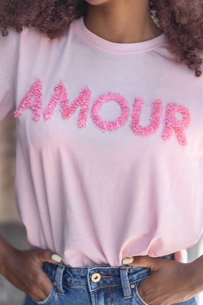 ONLY Γυναικείο T-Shirt Onllucia - Λεπτομέρεια κειμένου, κοντό μανίκι, 100% βαμβάκι, ροζ καραμέλα 15324070