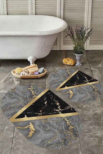 YTR HOME Αντιολισθητική βάση, πλενόμενη σκόνη, ανθεκτική σε λεκέδες, σετ 2 τεμαχίων, οβάλ χαλάκι μπάνιου