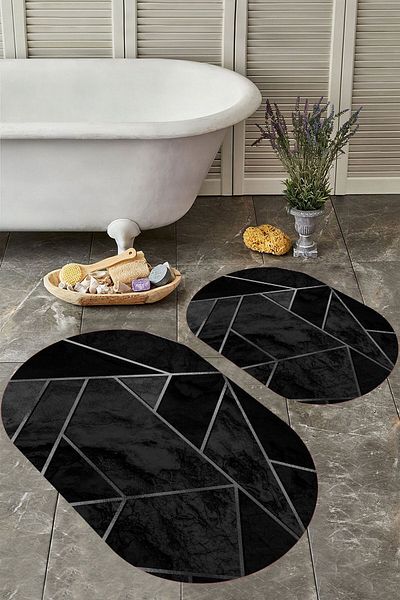 YTR HOME Αντιολισθητική βάση, πλενόμενη σκόνη, ανθεκτική σε λεκέδες, σετ 2 τεμαχίων, οβάλ χαλάκι μπάνιου