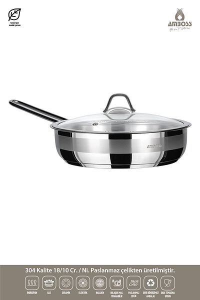 Amboss Saphire 24x06 Pan Glass Cover - Stainless Steel and Induction Base