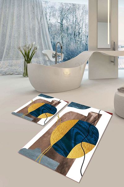 YTR HOME Αντιολισθητική βάση που πλένεται με προστασία από λεκέδες σε σκόνη Σετ 2 Σετ πατάκι μπάνιου λεκάνης τουαλέτας