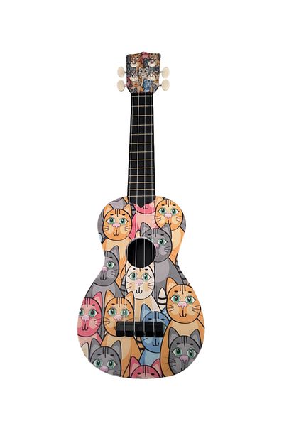 ROTA Cat Patterned Hawiian Soprano Composit Ukulele