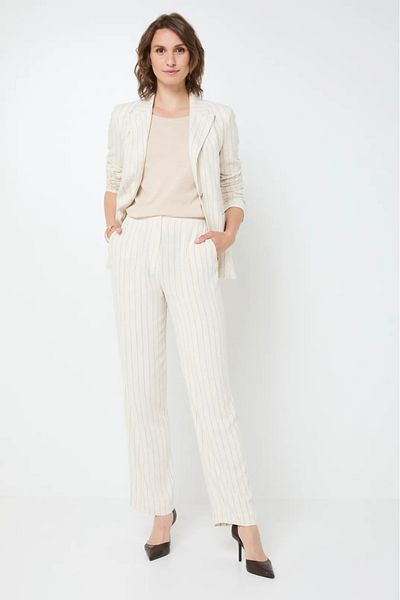 ONLY High Waist Striped Linen Women's Trousers - Onlcaro 15318497 Beige