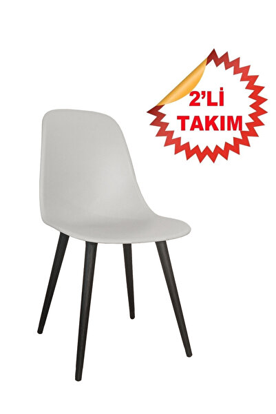 Estelia Abant Sandalye Gri Ahşap Siyah Ayaklı 2li Takım