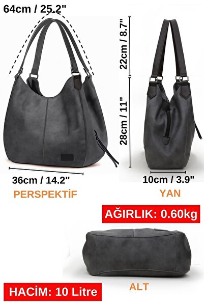 Cappadocia Vintage Geantă de umăr casual din piele PU gri antracit fumurie pentru femei Myra Geantă de mână moale