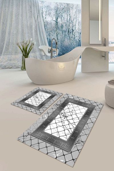 YTR HOME Αντιολισθητική βάση που πλένεται με προστασία από λεκέδες σε σκόνη Σετ 2 Σετ πατάκι μπάνιου λεκάνης τουαλέτας