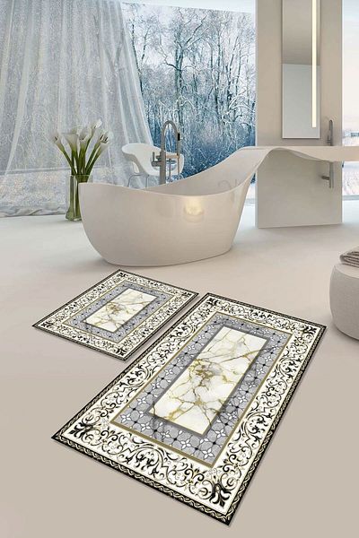 YTR HOME Αντιολισθητική βάση που πλένεται με προστασία από λεκέδες σε σκόνη Σετ 2 Σετ πατάκι μπάνιου λεκάνης τουαλέτας