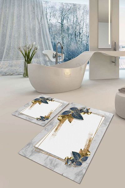 YTR HOME Αντιολισθητική βάση που πλένεται με προστασία από λεκέδες σε σκόνη Σετ 2 Σετ πατάκι μπάνιου λεκάνης τουαλέτας