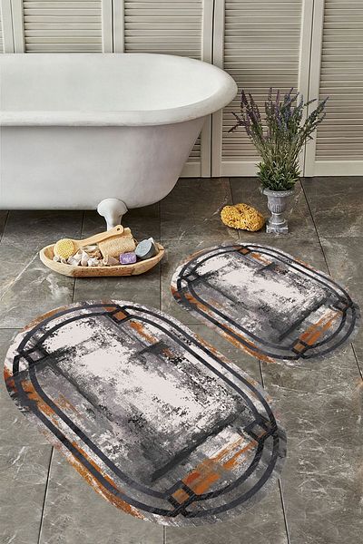 YTR HOME Αντιολισθητική βάση, πλενόμενη σκόνη, ανθεκτική σε λεκέδες, σετ 2 τεμαχίων, οβάλ χαλάκι μπάνιου