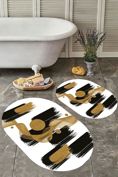 YTR HOME Αντιολισθητική βάση, πλενόμενη σκόνη, ανθεκτική σε λεκέδες, σετ 2 τεμαχίων, οβάλ χαλάκι μπάνιου