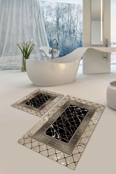 YTR HOME Αντιολισθητική βάση που πλένεται με προστασία από λεκέδες σε σκόνη Σετ 2 Σετ πατάκι μπάνιου λεκάνης τουαλέτας