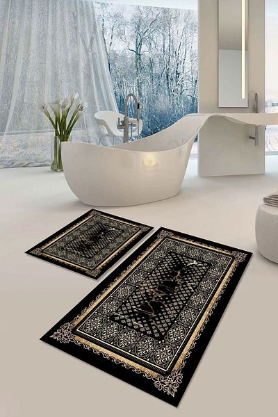 YTR HOME Αντιολισθητική βάση που πλένεται με προστασία από λεκέδες σε σκόνη Σετ 2 Σετ πατάκι μπάνιου λεκάνης τουαλέτας