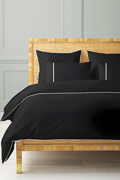 RİTMOHOME 100% Cotton Hotel Series with White Piping - Double Black Duvet Cover Set