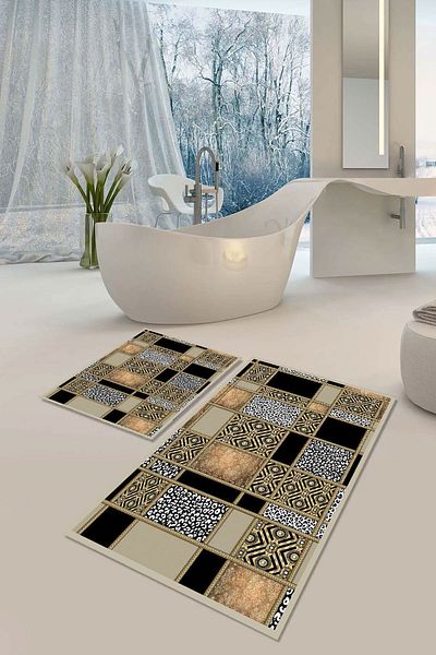 YTR HOME Αντιολισθητική βάση που πλένεται με προστασία από λεκέδες σε σκόνη Σετ 2 Σετ πατάκι μπάνιου λεκάνης τουαλέτας