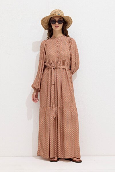 Manuka Floral Orange Viscose Balloon Sleeve Dress