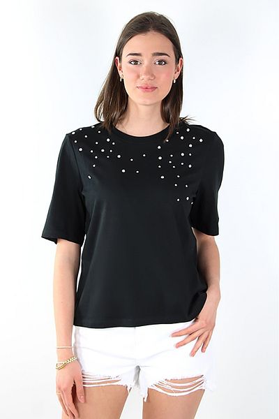 ONLY Tricou negru Onljulia - 100% bumbac, decolteu și detaliu de piatră 15324847