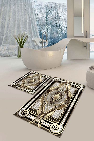 YTR HOME Αντιολισθητική βάση που πλένεται με προστασία από λεκέδες σε σκόνη Σετ 2 Σετ πατάκι μπάνιου λεκάνης τουαλέτας