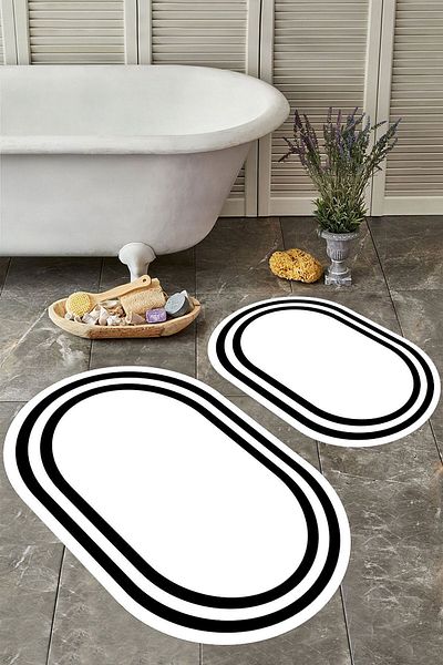 YTR HOME Αντιολισθητική βάση, πλενόμενη σκόνη, ανθεκτική σε λεκέδες, σετ 2 τεμαχίων, οβάλ χαλάκι μπάνιου