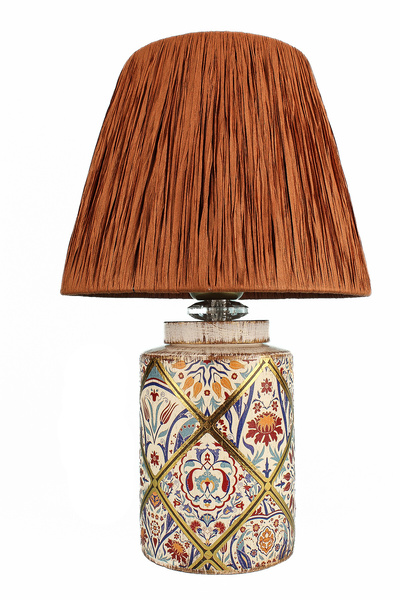 Hmydesign Arme Desenli Handmade Seramik Abajur Kahverengi