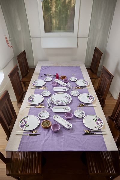 Erbaşlar Magnolya Pattern Lux Ceramic 21 Piece Round Digital Breakfast Set for 6 Persons, Breakfast Set