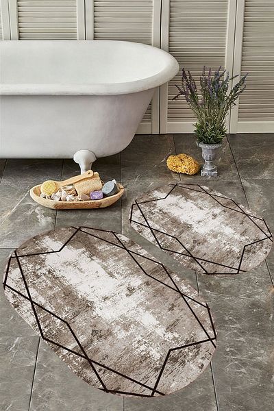 YTR HOME Αντιολισθητική βάση, πλενόμενη σκόνη, ανθεκτική σε λεκέδες, σετ 2 τεμαχίων, οβάλ χαλάκι μπάνιου