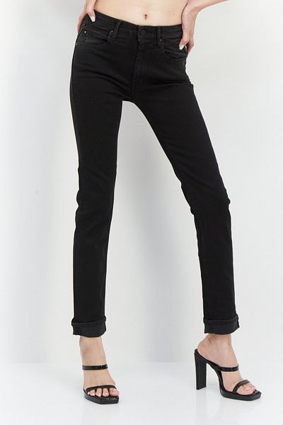 Replay Women Straight Fit Solid Stretchable Jeans, Black