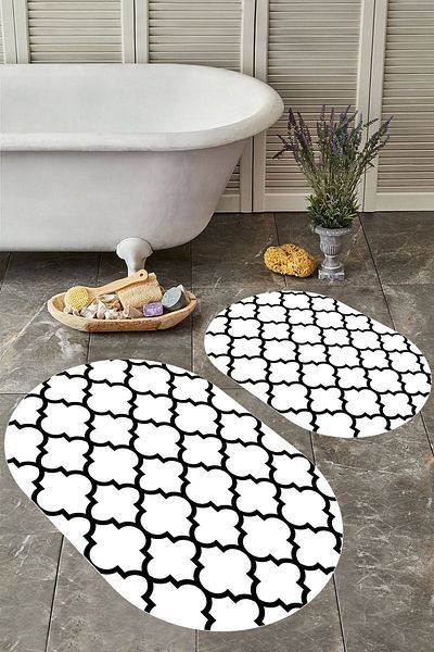 YTR HOME Αντιολισθητική βάση, πλενόμενη σκόνη, ανθεκτική σε λεκέδες, σετ 2 τεμαχίων, οβάλ χαλάκι μπάνιου