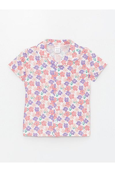 LC Waikiki LCW baby Polo Collar Short Sleeve Floral Baby Girl Pajamas Set