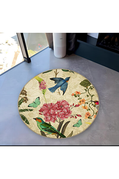 Rugs Modern Halı Mira Round Multicolored Butterfly Bird Flower Detailed Woven...