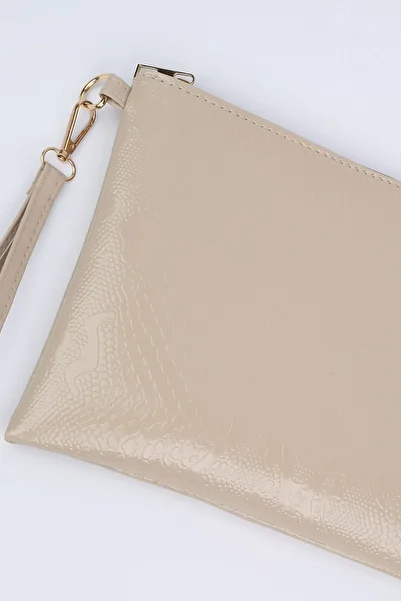 Defnella Beige Snake Pattern Clutch Bag 25X19 cm