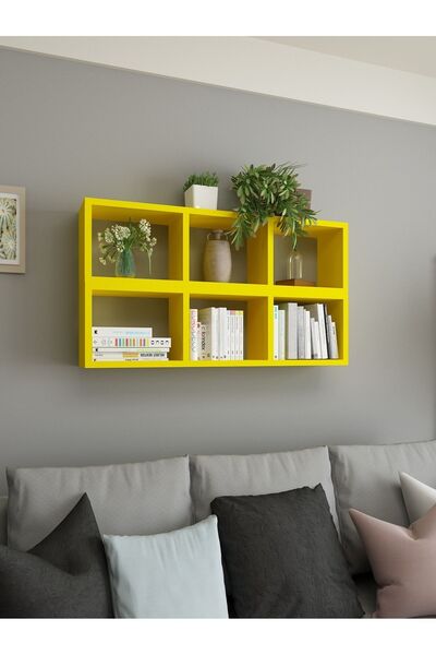 Dekormer Design Duvar Rafı Kitaplık Yatay Dikey Takım Sarı