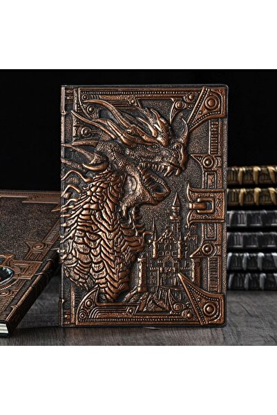 Debug Gift Copper Dragon Embossed Leather Notebook 3D