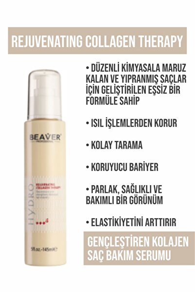 Beaver Beaver Rejuvenating Collagen Therapy 145ml | Onarıcı Bakım, Kolajen Keratin Isı Koruyucu Etki