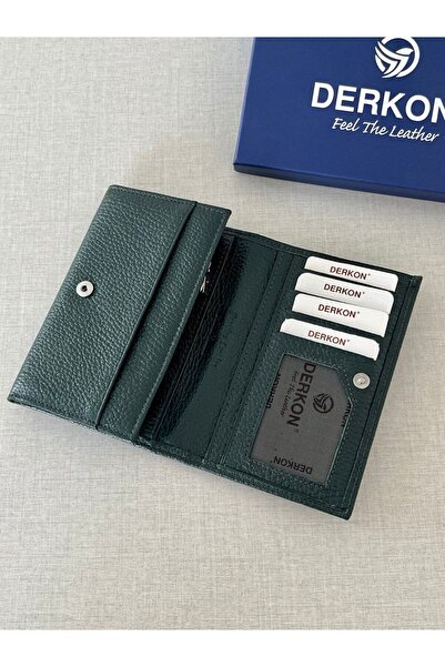 DERKON Model Mendy Portofel de dama de marime medie din piele naturala la indemana Culoare verde