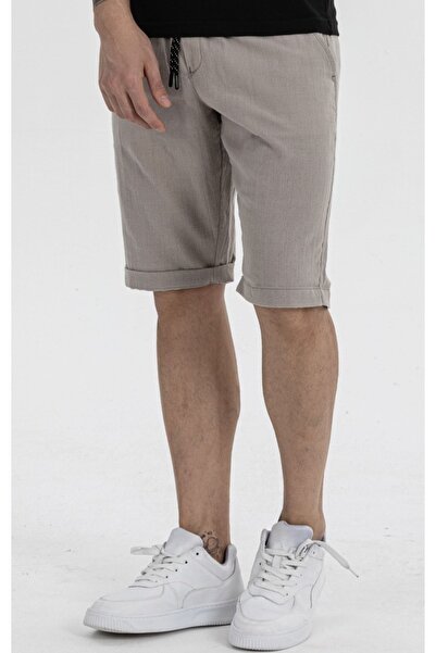 Wise Ανδρικό σορτς Κάπρι λινό από γκρι βαμβακερό χρώμα - μέση με κορδόνια