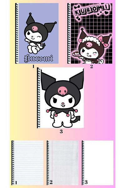 animeandyourworld KuromiA4 notebook 3 pieces lined + plaid + unlined large size 21 * 29 cm super set