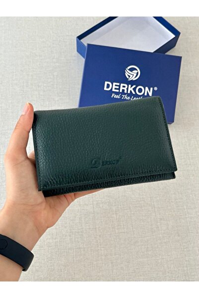 DERKON Model Mendy Portofel de dama de marime medie din piele naturala la indemana Culoare verde