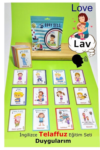 Schmülzer بطاقة مرئية مع نطق باللغة التركية والإنجليزية للأطفال من سن 1 إلى 10 سنوات - أنا أتعلم مشاعري الأولى