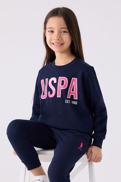 U.S. Polo Assn. Set de trening bleumarin cu licență pentru fete - Set de sus și de jos