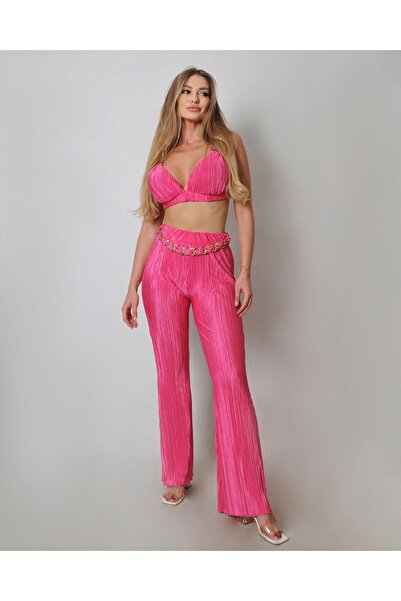 ByRanaBuyuk Women's Pink Pleated Set