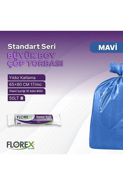 Florex Blue Large Garbage Bag - 70 Gr. (50 Rolls / 500 pieces)