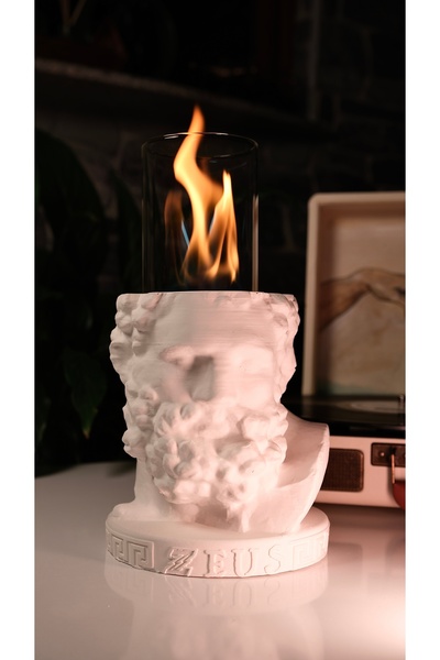 MinArtAtölye Zeus Bioethanol Masaüstü Şömine Beyaz Beton)