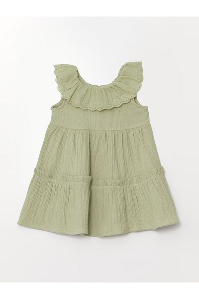 LC Waikiki Embroidered Crew Neck Short Sleeve Dress for Baby Girl