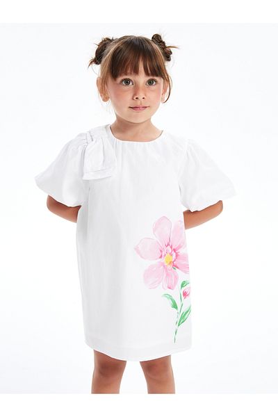 LC Waikiki Floral Print Crew Neck Short Sleeve Dress for Baby Girl