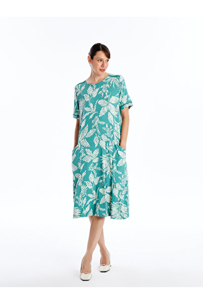 LC Waikiki Vzorované dámské šaty s krátkým rukávem s výstřihem