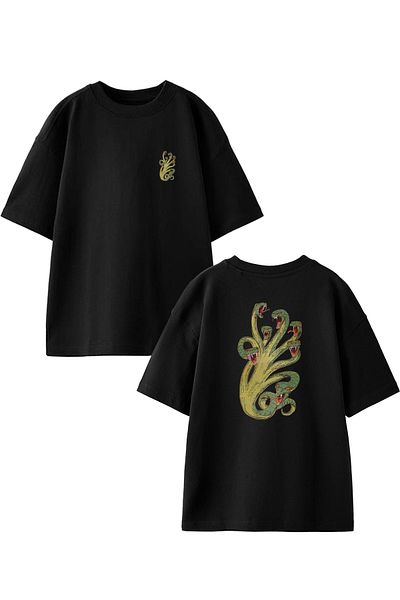 NMG TEKSTİL Μπλουζάκι Unisex Oversize Black Snake Printed - Οκτάκεφαλο, Βαμβακερό Πλεκτό